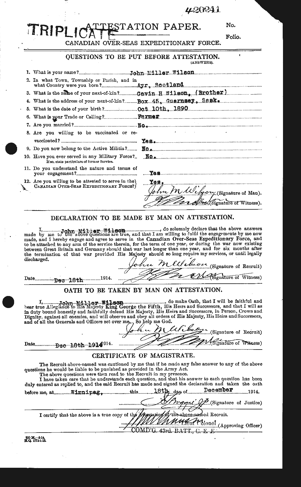 Dossiers du Personnel de la Première Guerre mondiale - CEC 683361a