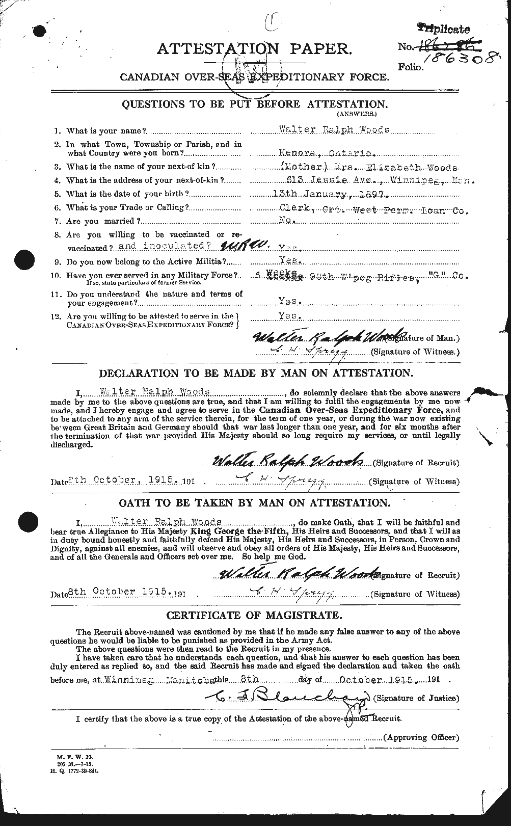 Dossiers du Personnel de la Première Guerre mondiale - CEC 683507a