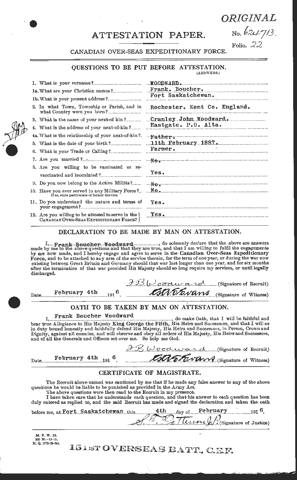 Dossiers du Personnel de la Première Guerre mondiale - CEC 683622a
