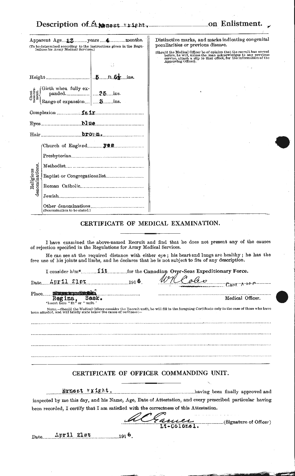 Dossiers du Personnel de la Première Guerre mondiale - CEC 683861b