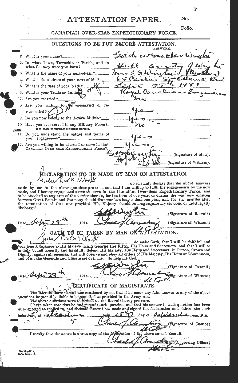 Dossiers du Personnel de la Première Guerre mondiale - CEC 684060a
