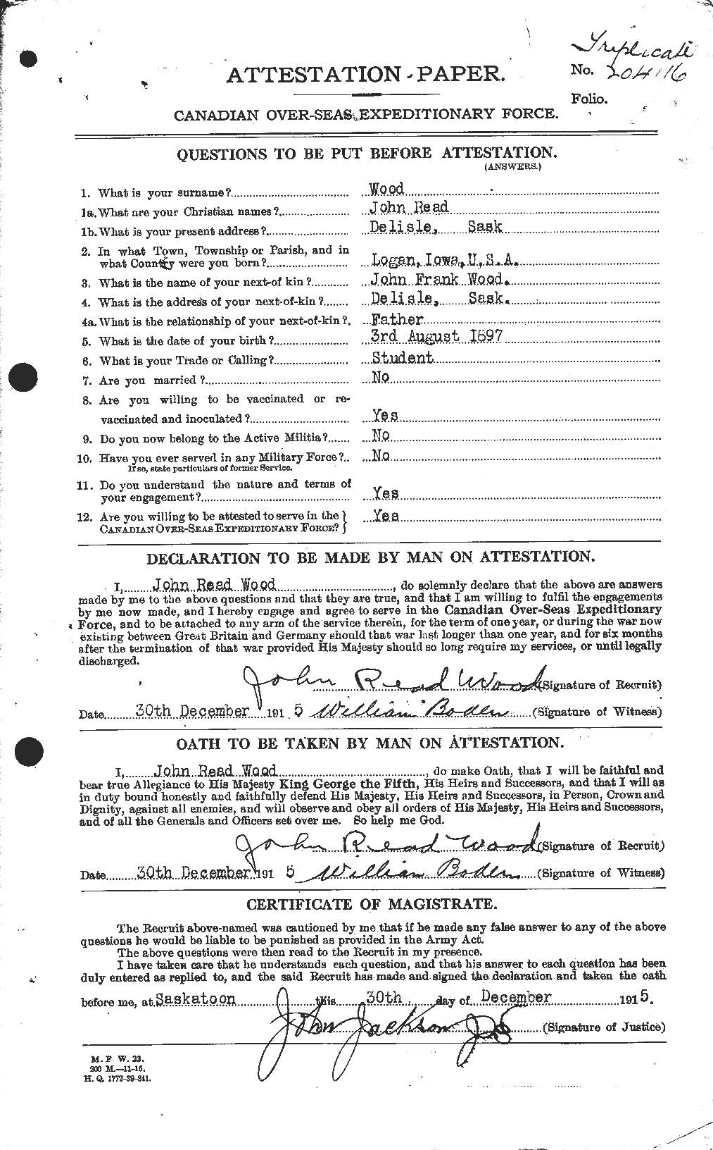 Dossiers du Personnel de la Première Guerre mondiale - CEC 684598a