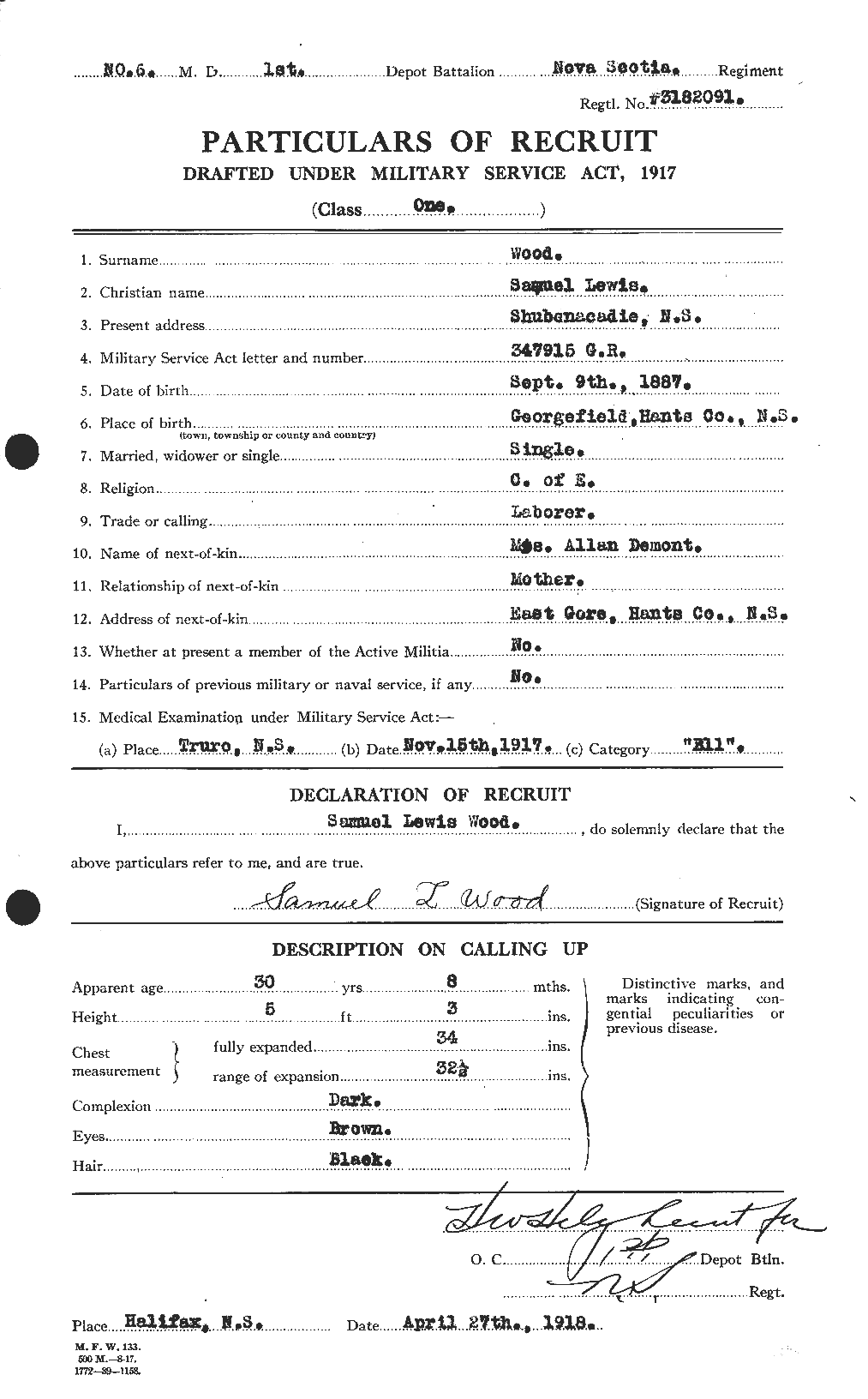 Dossiers du Personnel de la Première Guerre mondiale - CEC 684803a