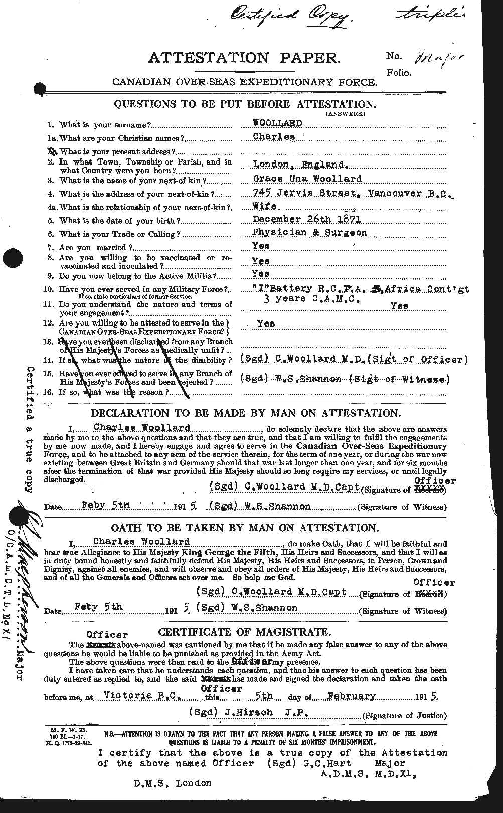 Dossiers du Personnel de la Première Guerre mondiale - CEC 685095a