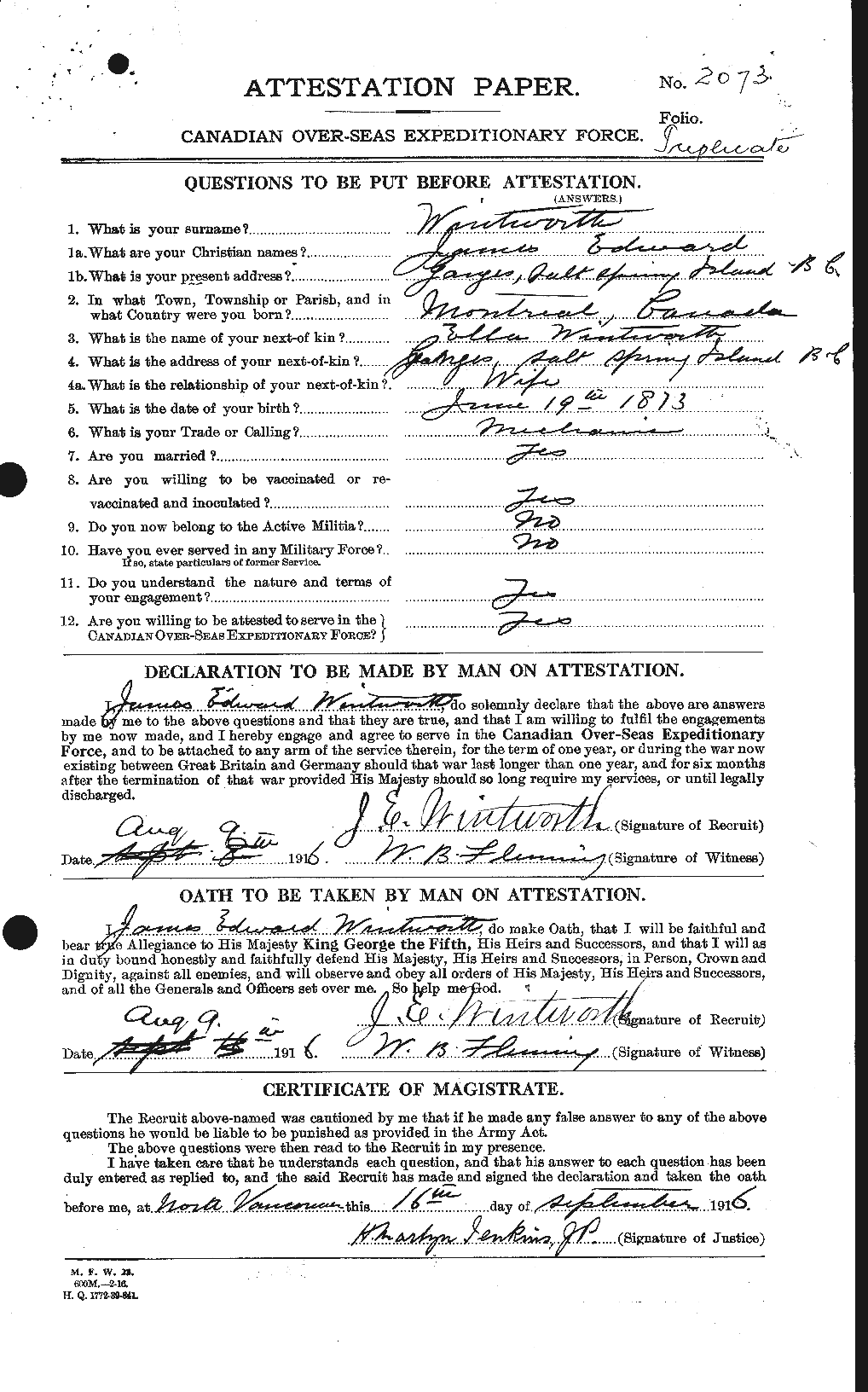 Dossiers du Personnel de la Première Guerre mondiale - CEC 685961a
