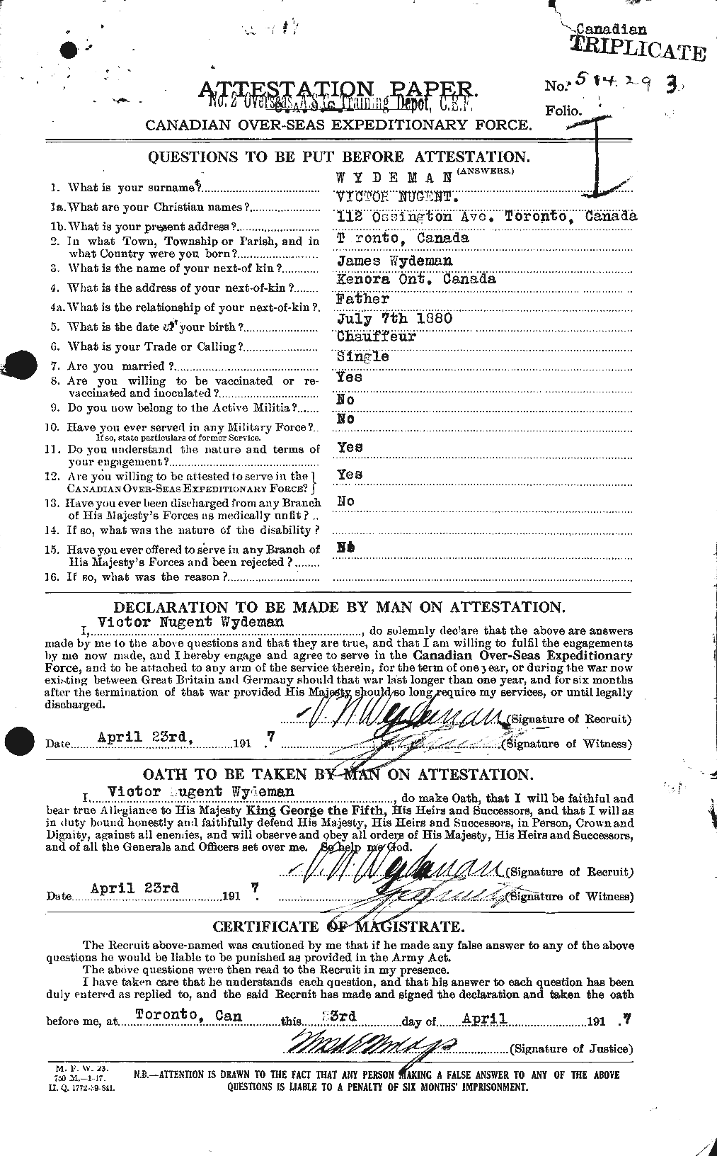 Dossiers du Personnel de la Première Guerre mondiale - CEC 686606a