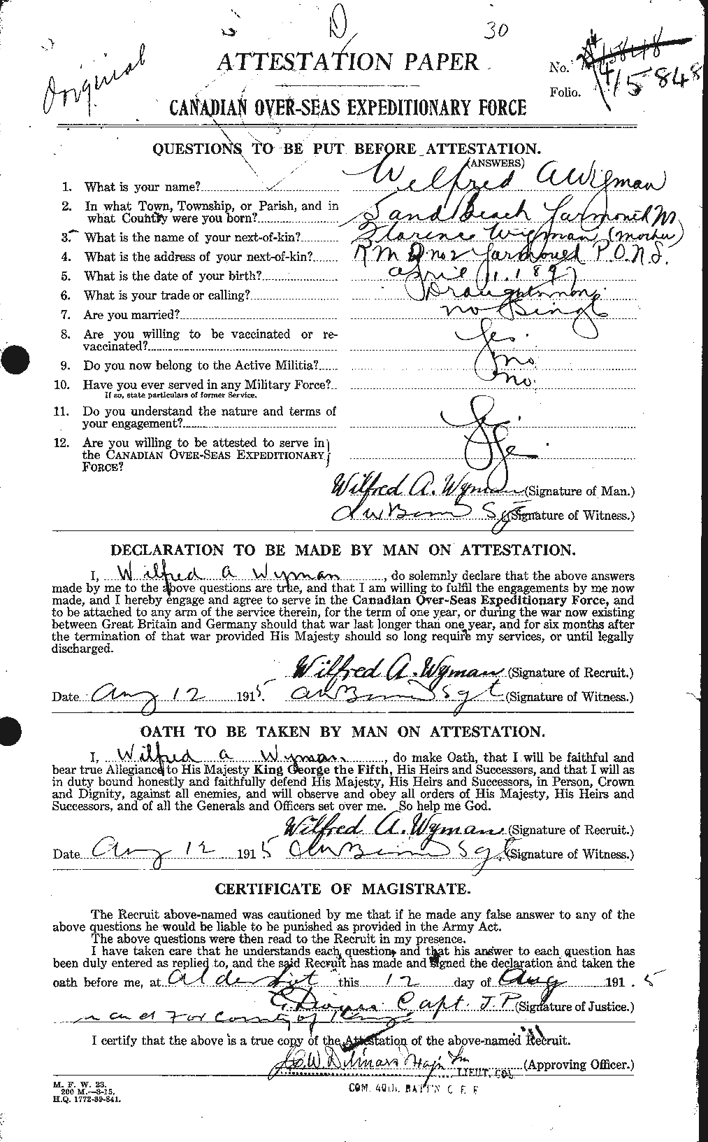 Personnel Records of the First World War - CEF 686861a