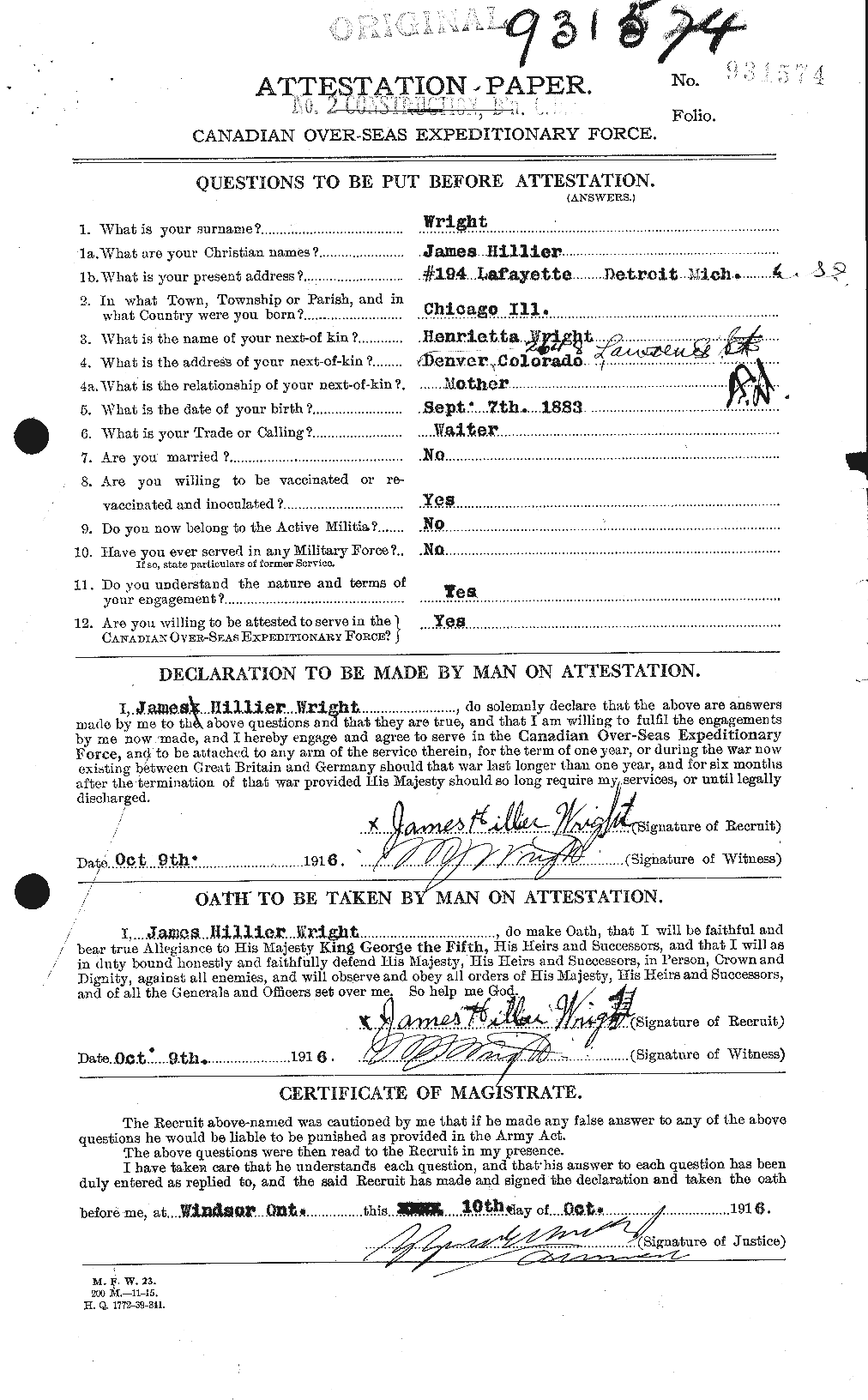 Dossiers du Personnel de la Première Guerre mondiale - CEC 687026a