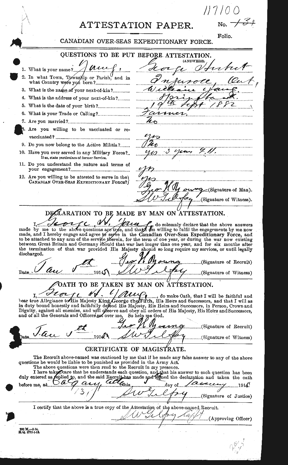 Dossiers du Personnel de la Première Guerre mondiale - CEC 688444a