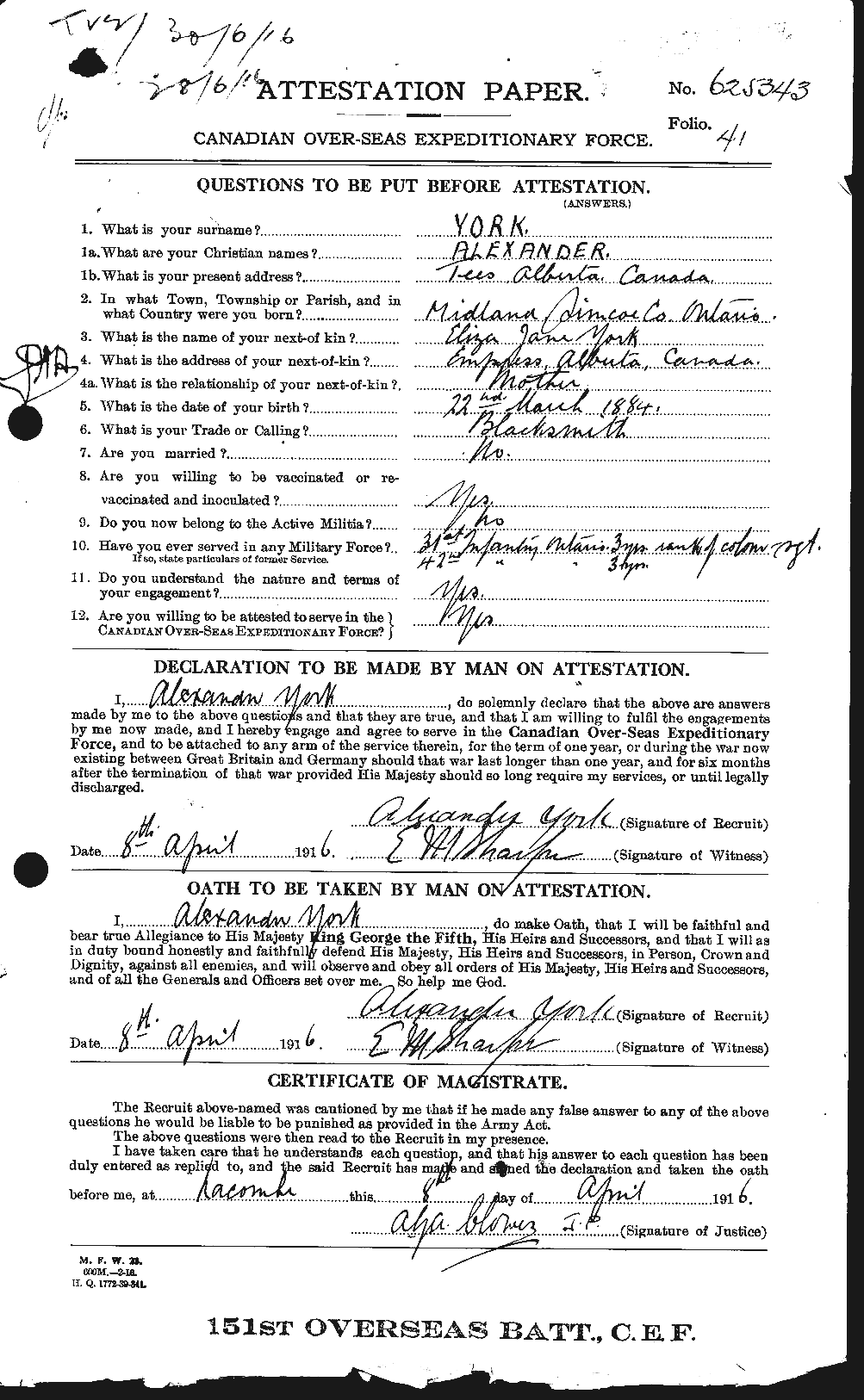 Dossiers du Personnel de la Première Guerre mondiale - CEC 688915a