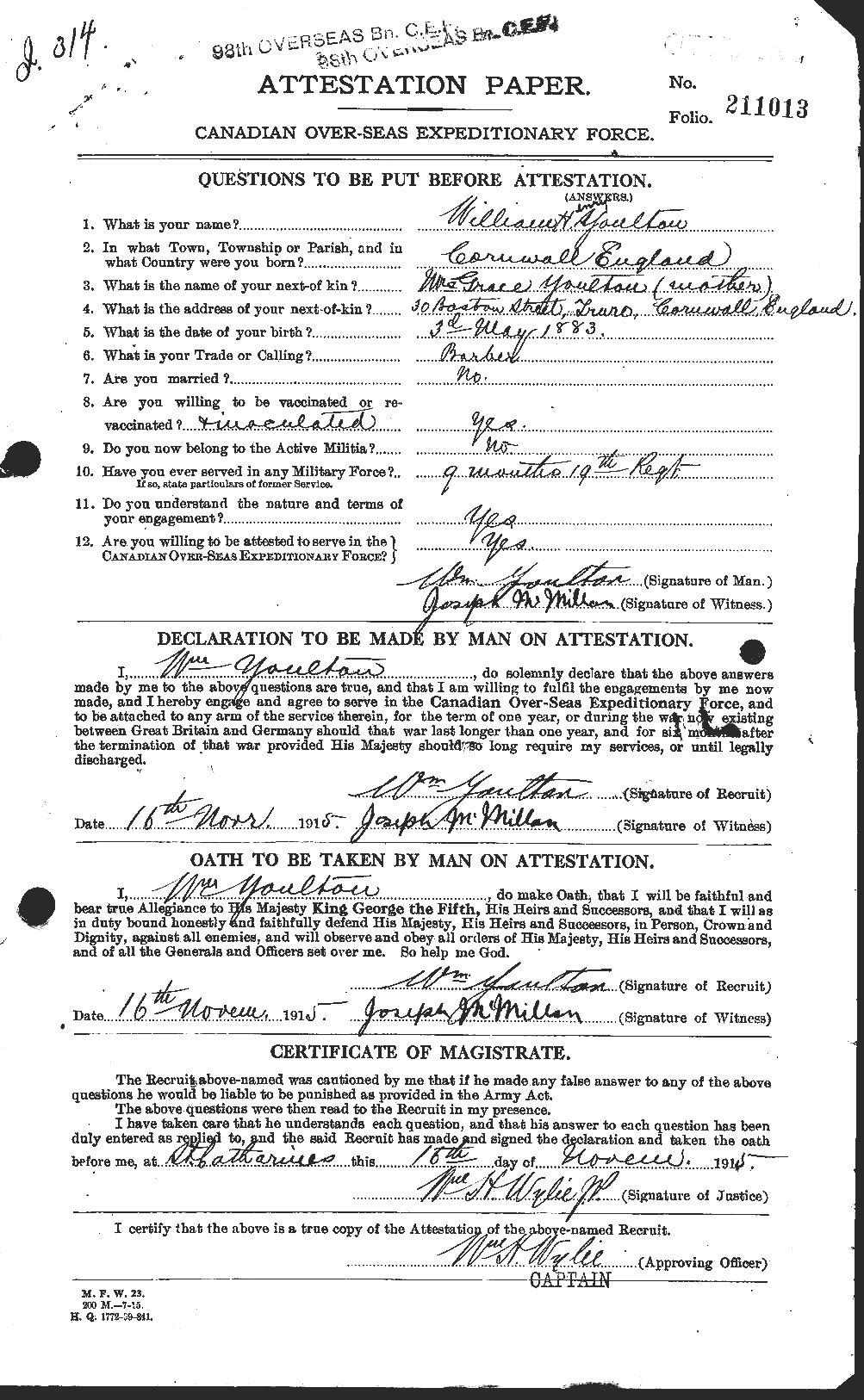 Personnel Records of the First World War - CEF 689113a