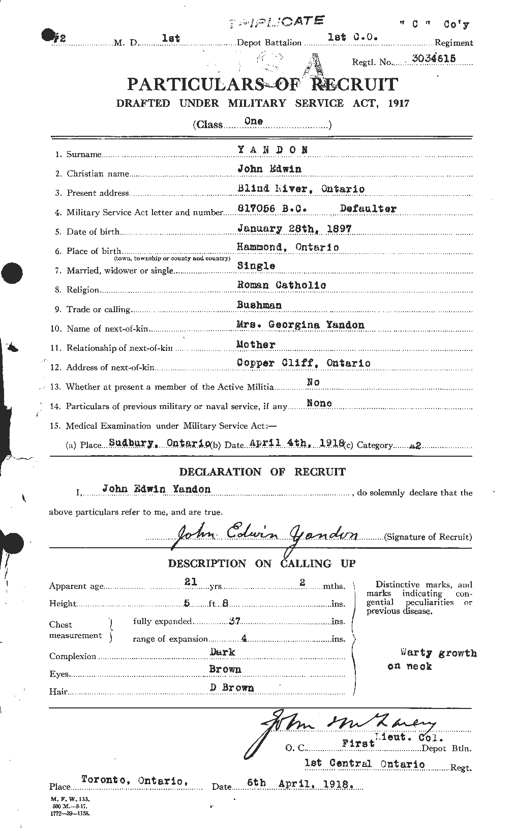 Personnel Records of the First World War - CEF 689482a