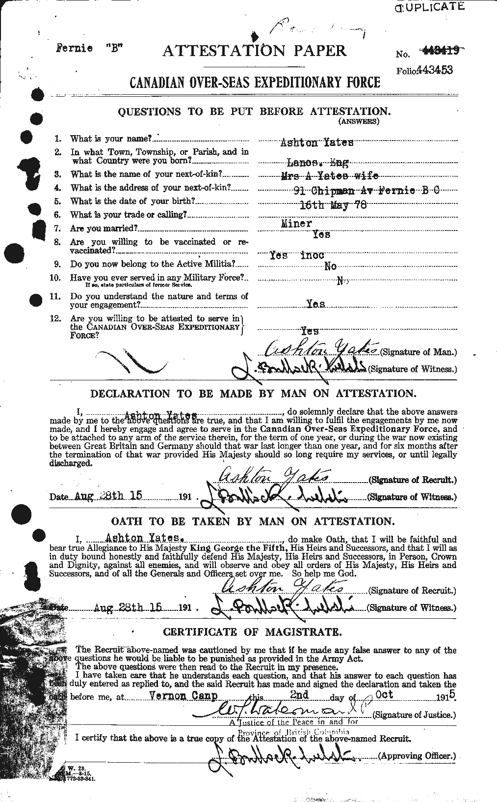 Personnel Records of the First World War - CEF 689626a
