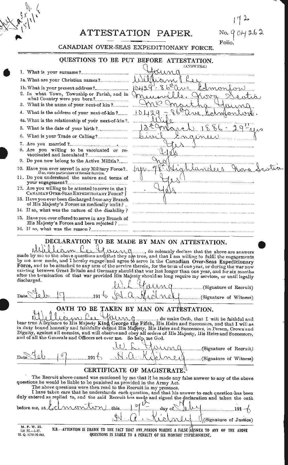 Dossiers du Personnel de la Première Guerre mondiale - CEC 689681a