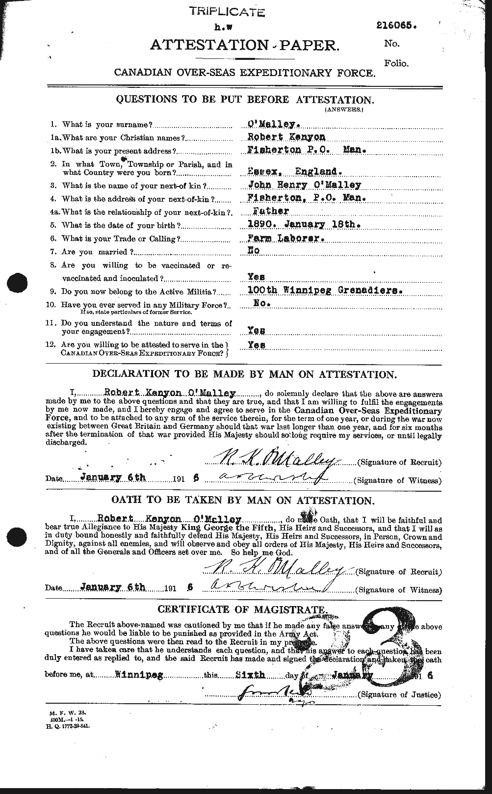 Personnel Records of the First World War - CEF 689997a