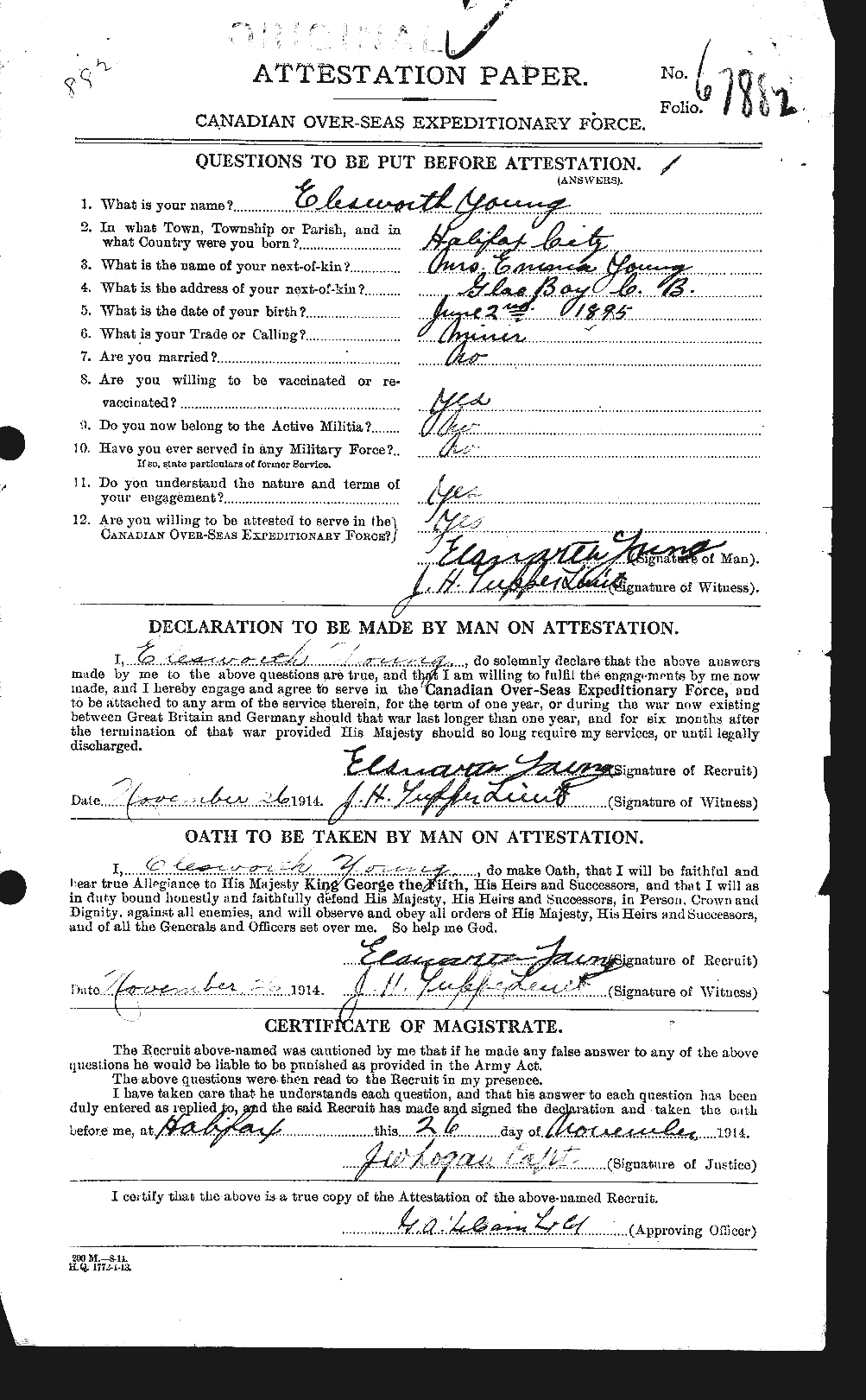 Dossiers du Personnel de la Première Guerre mondiale - CEC 690264a