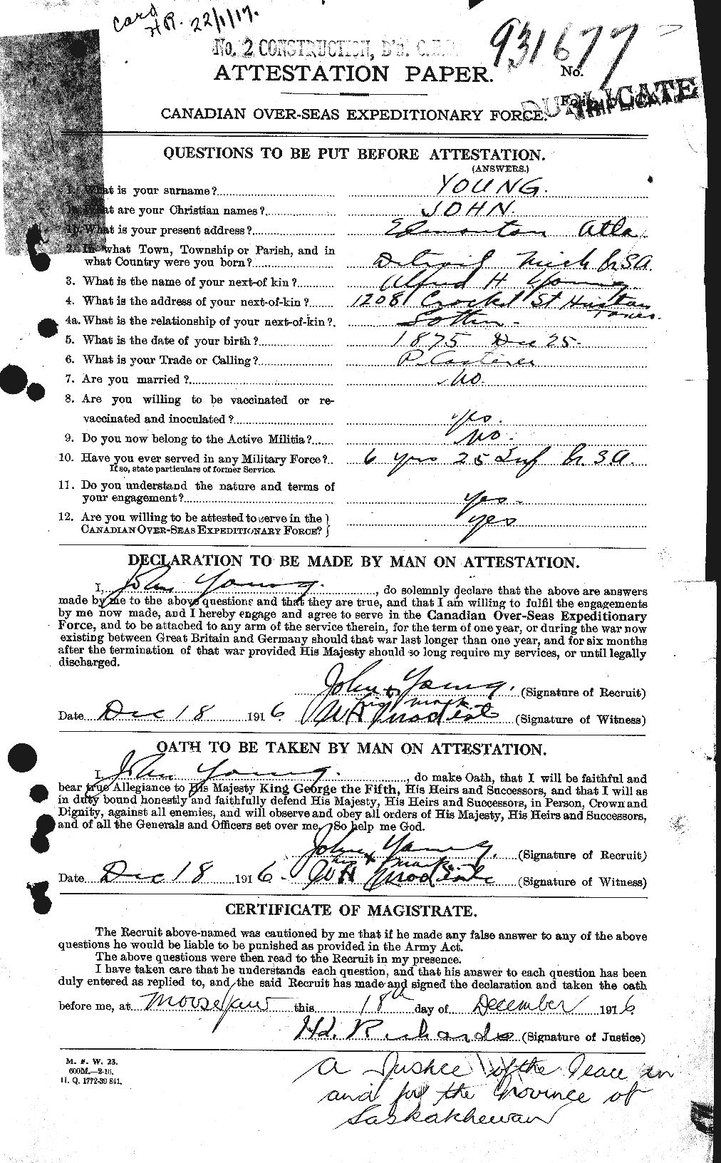 Dossiers du Personnel de la Première Guerre mondiale - CEC 690721a