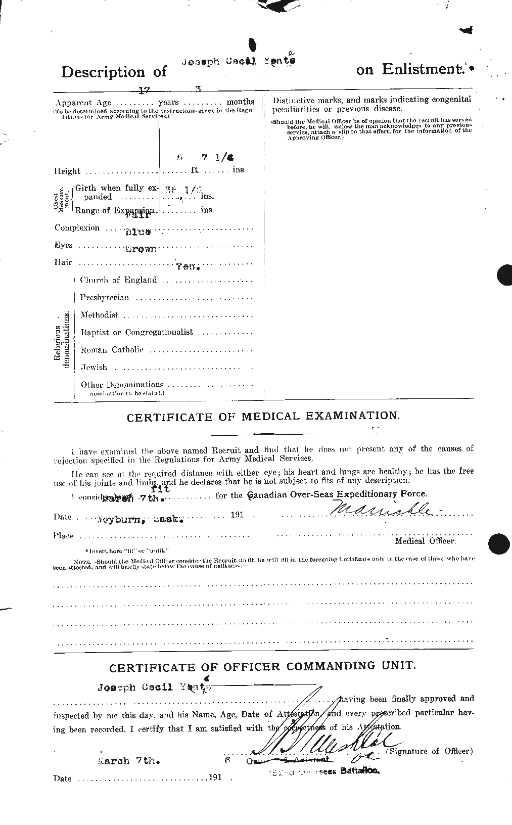 Dossiers du Personnel de la Première Guerre mondiale - CEC 691280b