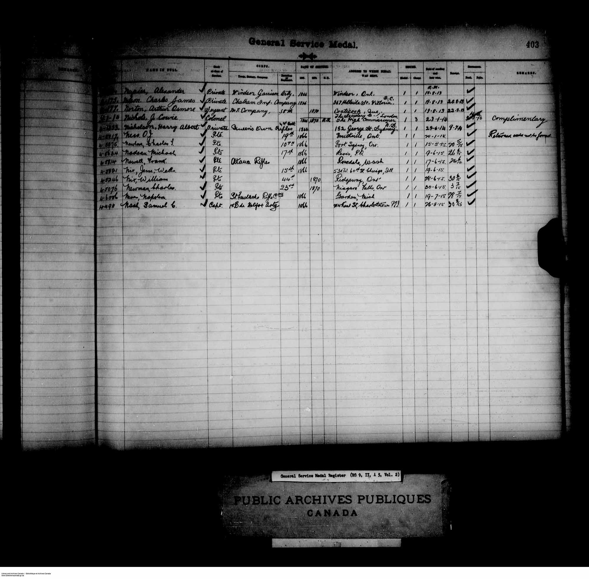 Digitized page of Medals, Honours and Awards for Image No.: e008681332