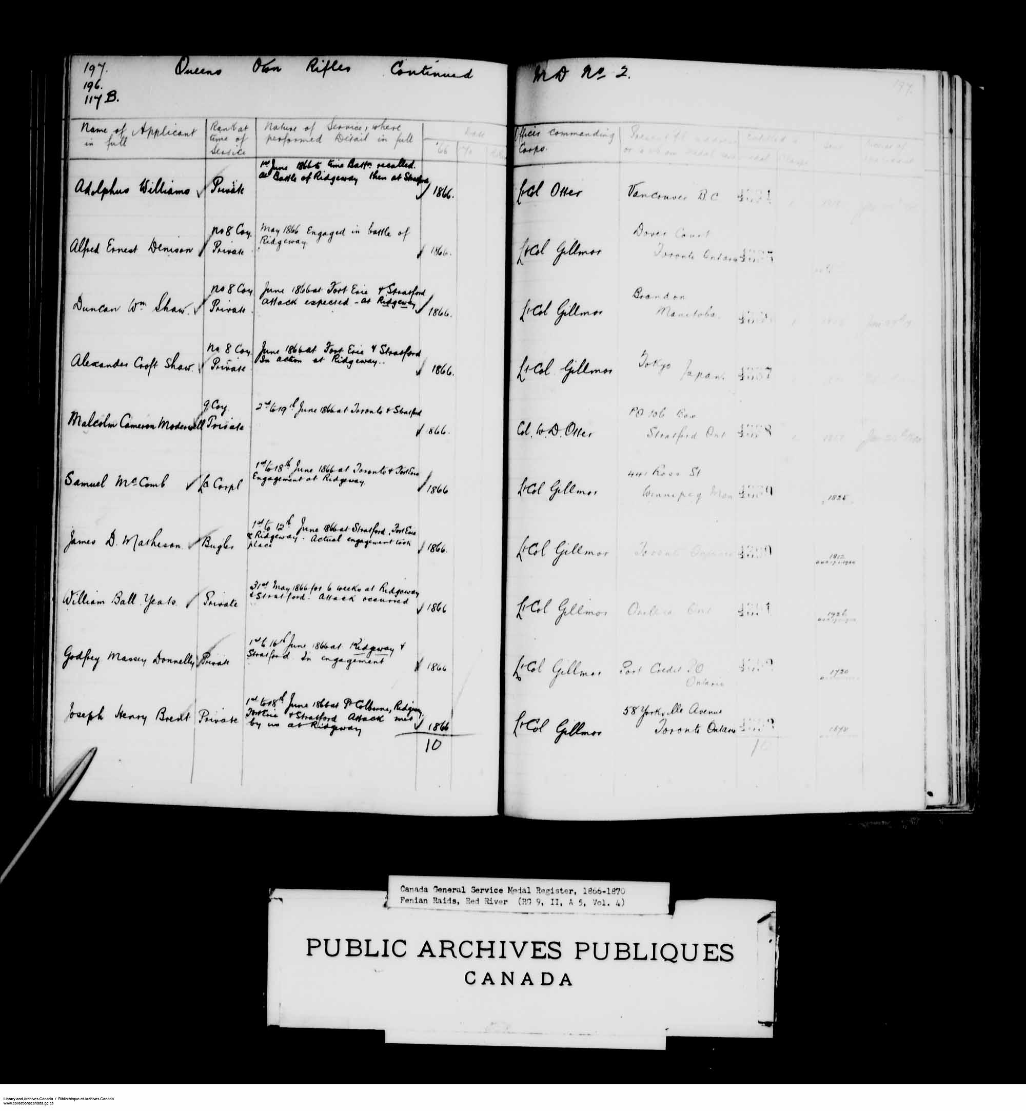 Digitized page of Medals, Honours and Awards for Image No.: e008681884