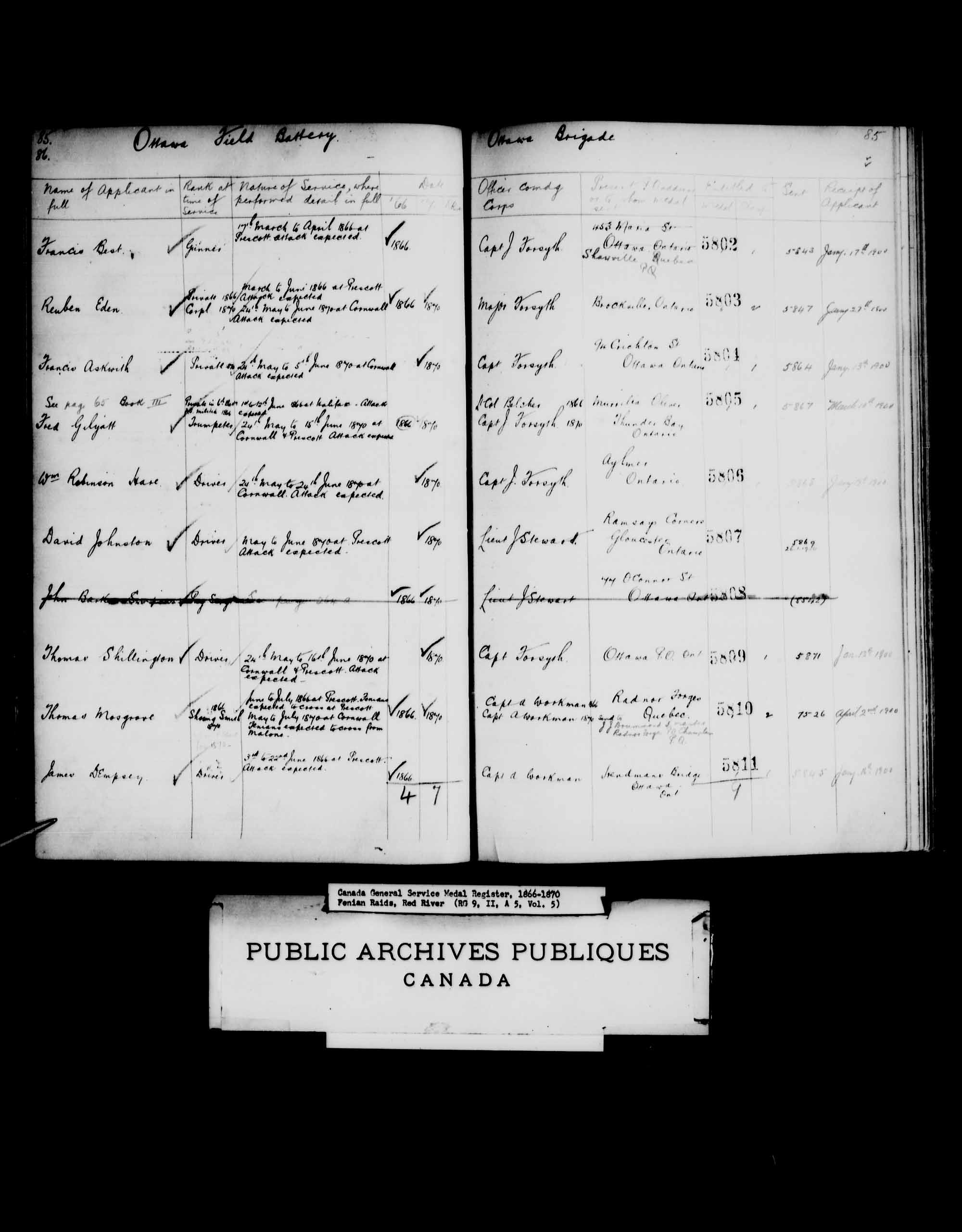 Digitized page of Medals, Honours and Awards for Image No.: e008682146