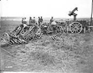 Arranging captured trench mortars and machine guns. Battle of Amiens. August, 1918. Aug., 1916.