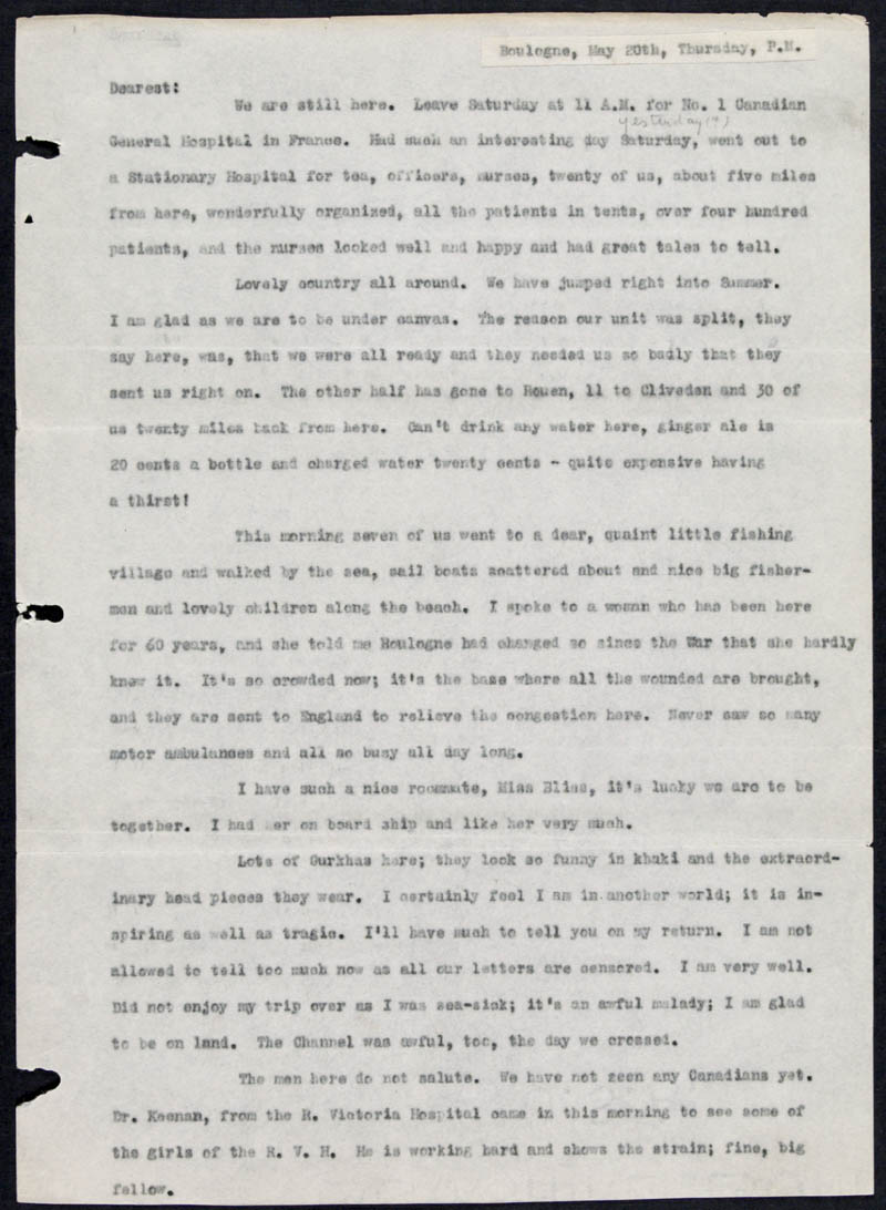 Letter - 20/05/1915 to Dearest, Volume Number: , Page Number: 1