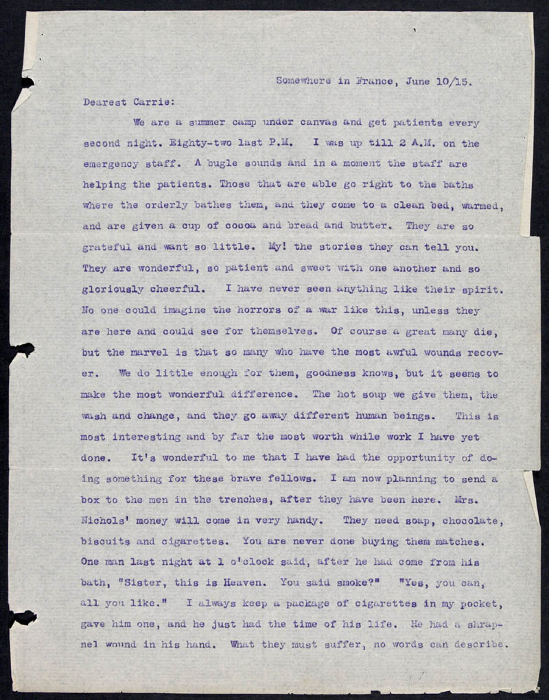 Letter - 10/06/1915 to Carrie, Volume Number: , Page Number: 1