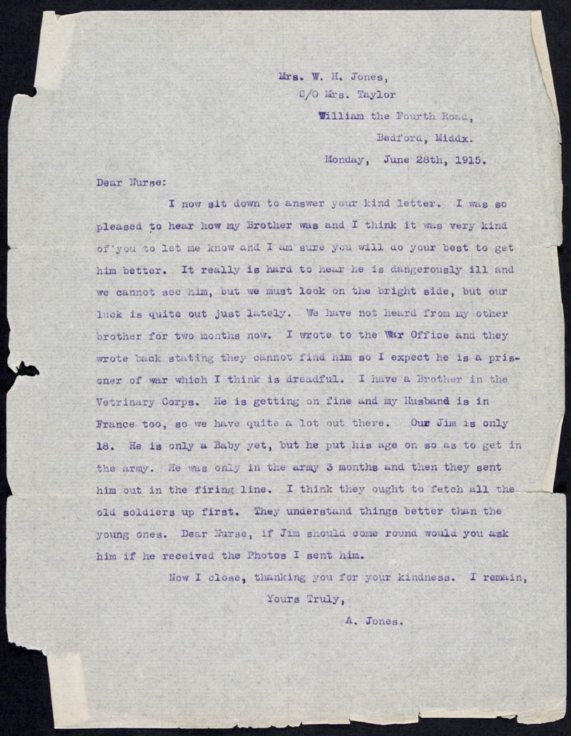 Letter - 28/06/1915 to Nurse, Volume Number: , Page Number: 1