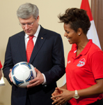 [Prime Minister Stephen Harper shows support for the FIFA Women's World Cup soccer tournament which Canada will host in 2015] 4 May 2012