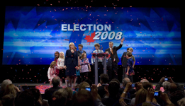 [Prime Minister Stephen Harper and his family celebrate onstage after winning the 2008 federal election in Calgary, Alberta] 15 October 2008