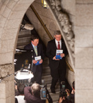 [Prime Minister Stephen Harper and Jim Flaherty, Minister of Finance, come down the stairs to the House of Commons, before tabling the Economic Action Plan 2012: Our plan for jobs, growth and long-term prosperity] 29 March 2012