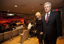 [Prime Minister Stephen Harper and his wife Laureen Harper attend the state funeral of Jack Layton, leader of Her Majesty's Loyal Opposition in Toronto, Ontario] 27 August 2011