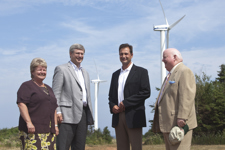 [Prime Minister Stephen Harper is joined by Gail Shea, Robert Ghiz, Premier of Prince Edward Island, and Senator Mike Duffy as he tours a wind energy project in North Cape, Prince Edward Island] 20 August 2010