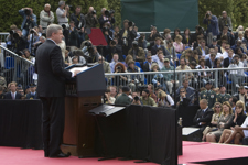 [Prime Minister Stephen Harper addresses the crowd at the Normandy American Cemetery, Omaha Beach in France] 6 June 2009