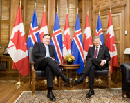 [Canadian Prime Minister Stephen Harper meets with Icelandic Prime Minister Geir H. Haarde in his Parliament Hill office in Ottawa, Ontario] 17 April 2008