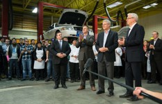 [Prime Minister Stephen Harper, joined by Jason Kenney, Greg Selinger, Premier of Manitoba, and Brian Oleksiuk, President of Oxygen Technical Services Limited, announces Oxygen Technical Services Limited as the first recipient of the Canada Job Grant at the Manitoba Institute of Trades and Technology in Winnipeg] 10 October 2014