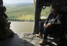 [Prime Minister Stephen Harper flies over York Factory in northern Manitoba] 24 August 2012