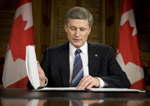 [Prime Minister Stephen Harper tapes an address to the nation on Parliament Hill] 3 December 2008