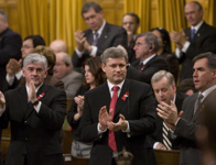 [Prime Minister Stephen Harper votes in favour of the government's motion to call Québécois' a nation within a nation during votes on Parliament Hill in Ottawa] 27 November 2006