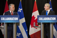 [Prime Minister Stephen Harper and Quebec Premier Philippe Couillard host a joint press conference in Roberval, Quebec] 25 June 2014