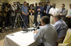 [Prime Minister Stephen Harper and Jamaica's Prime Minister Bruce Golding hold a news conference at Sangster International Airport after a would-be hijacker surrendered in Montego Bay, Jamaica] 20 April 2009