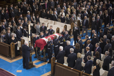 [Prime Minister Stephen Harper, his wife Laureen Harper, and David Johnston, Governor General of Canada, attend a memorial service for the late Honourable Pierre Claude Nolin, Speaker of the Senate, at the Notre-Dame Basilica in Montréal, Quebec] 30 April 2015