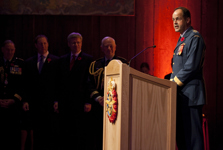 [Newly appointed General Tom Lawson delivers remarks during a private gathering during the Change of Command ceremony at the Canadian War Museum in Ottawa] 29 October 2012