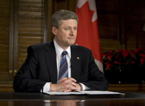 [Prime Minister Stephen Harper tapes an address to the nation on Parliament Hill] 3 December 2008