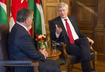 [Prime Minister Stephen Harper and His Majesty King Abdullah II bin al Hussein of the Hashemite Kingdom of Jordan meet in Centre Block on Parliament Hill] 29 April 2015
