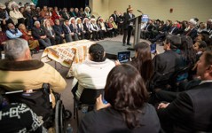 [Shawn Atleo, National Chief of the Assembly of First Nations in Canada, delivers remarks about an historic agreement with the Assembly of First Nations to reform the First Nations education system in Standoff, Alberta] 7 February 2014