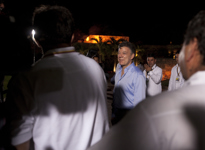 [President of Colombia Juan Manuel Santos chats with photographers prior to the official leaders' dinner at the Summit of the Americas in Cartagena, Colombia] 14 April 2012