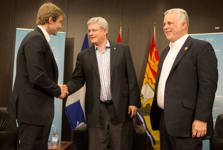 [Prime Minister Stephen Harper meets with Philippe Couillard, Premier of Quebec, and Brian Gallant, Premier of New Brunswick, in advance of the fifteenth Summit of La Francophonie in Dakar, Senegal] 29 November 2014