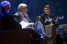 [Prime Minister Stephen Harper participates in a Q&A with Jack Ma, Founder and Executive Chairman of the Alibaba Group, during his official visit to China] 7 November 2014